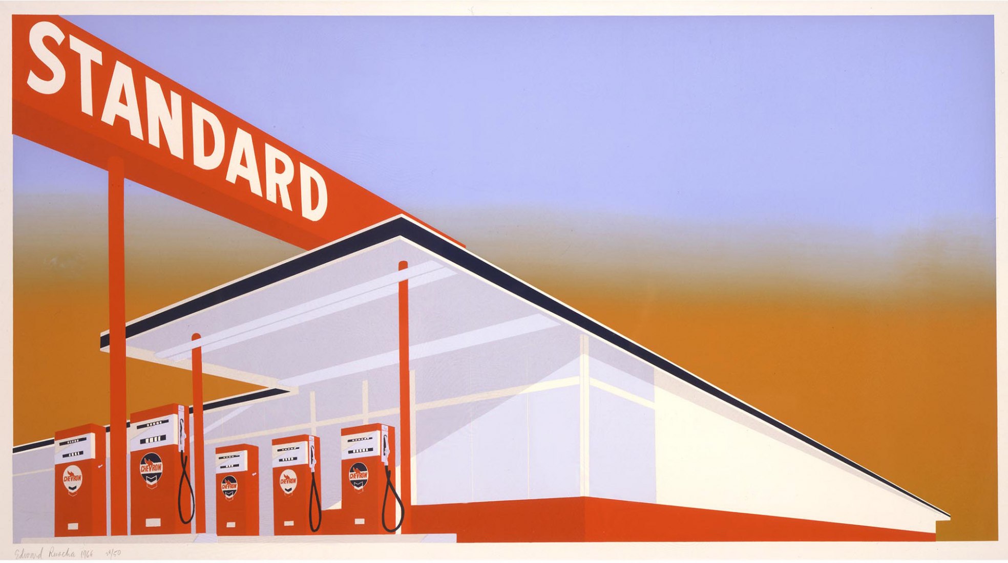 Edward Ruscha. Standard Station, 1966. 7 color screen printing, 65 x 101.6 cm PA. Courtesy of the artist photograph by Ed Ruscha.