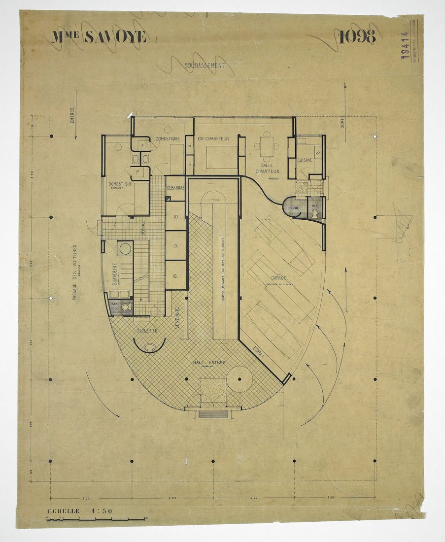 Le Corbusier. Casa Savoye, 1929. Reproducción de plano 63,8 x 49,4 cm. Fondation Le Corbusier, París. Fotografía por F.L.C.
