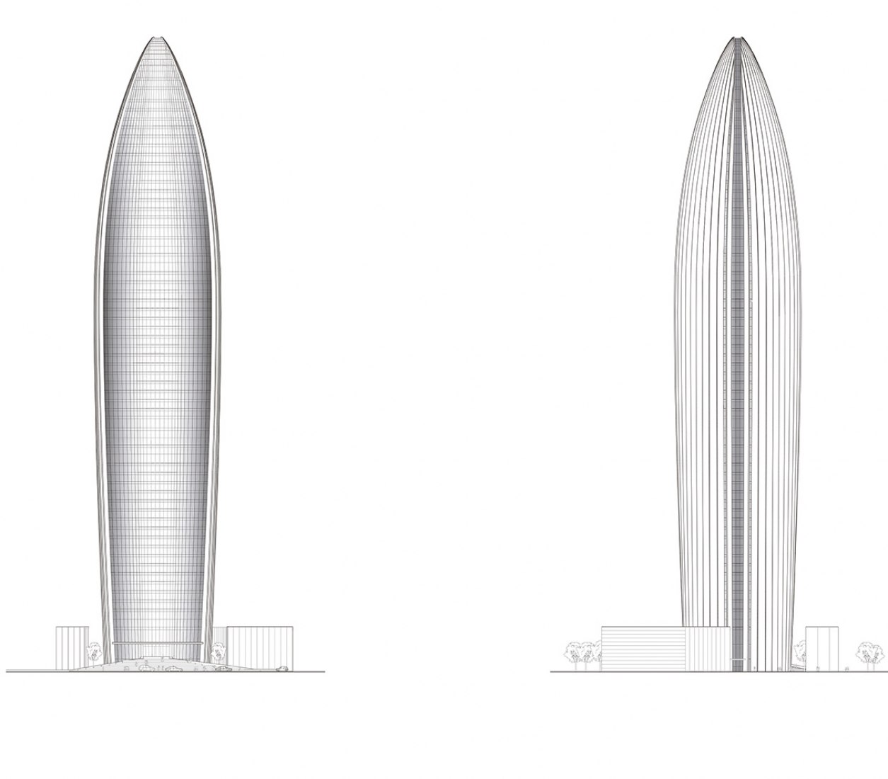 Elevation. Headquarters of the National Bank of Kuwait by Foster + Partners.