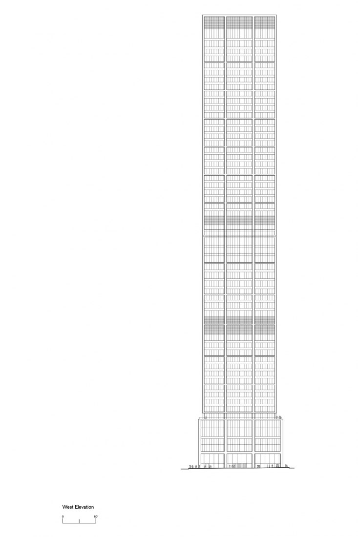 West elevation. 50 Hudson Yards building by Foster + Partners.