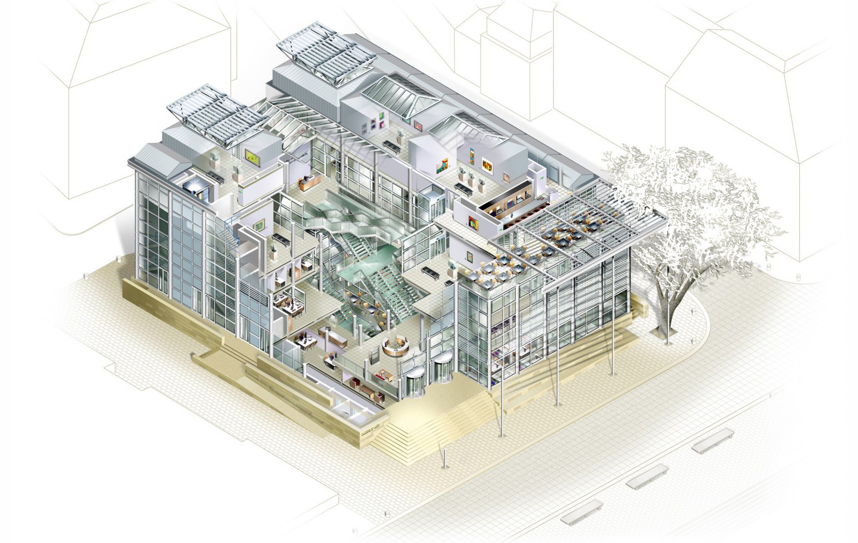 Axonometric. Carré d’Art–Musée d’art contemporain by Foster + Partners.