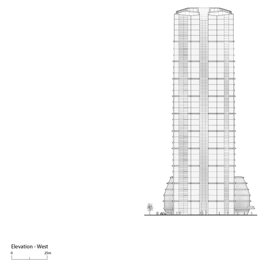 Alzado oeste. Sede del Grupo MOL por Foster + Partners.