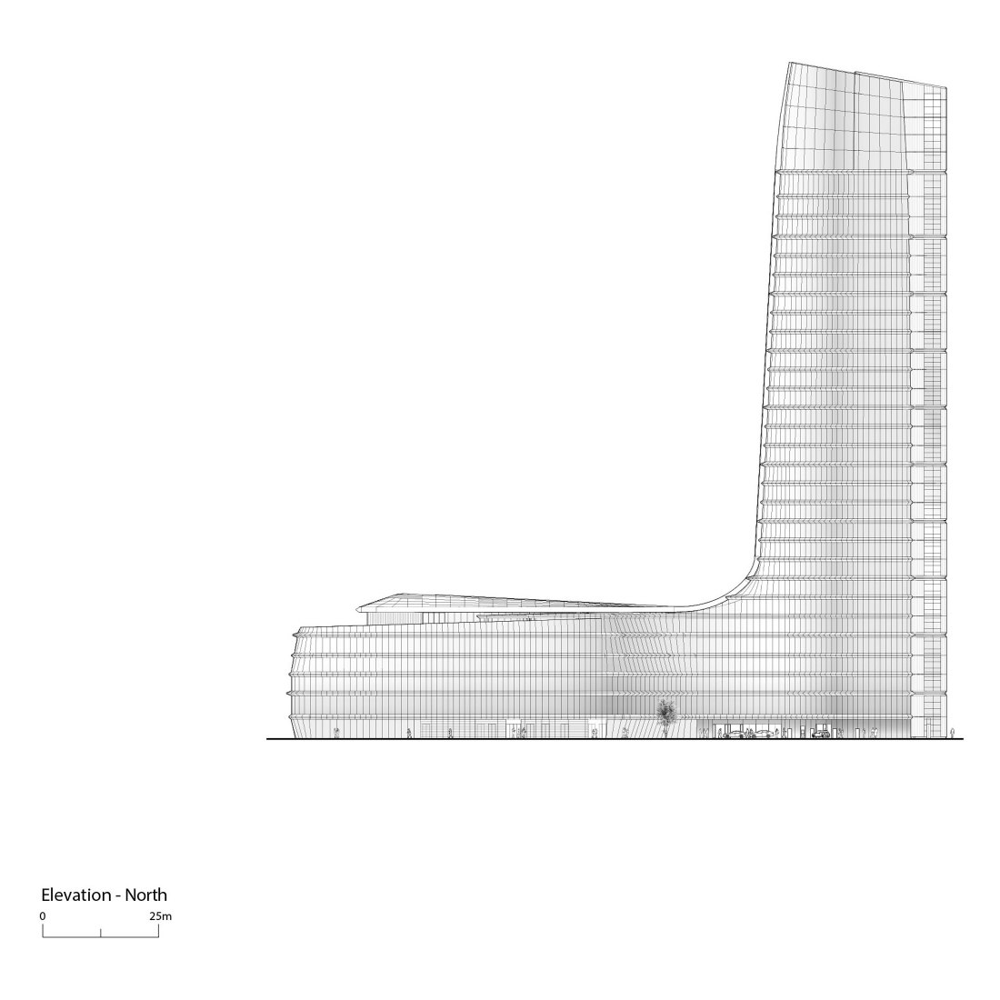 Alzado norte. Sede del Grupo MOL por Foster + Partners.