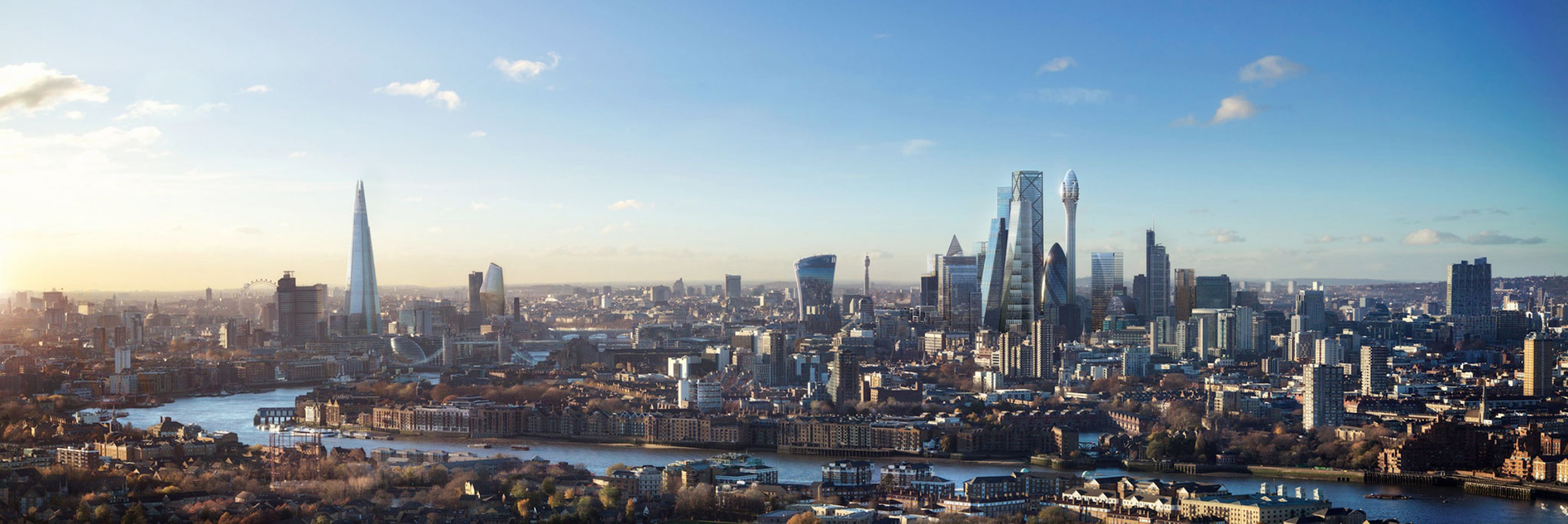 Ilustración de The Tulip y el horizonte de Londres. Imagen de DBOX para Foster + Partners.