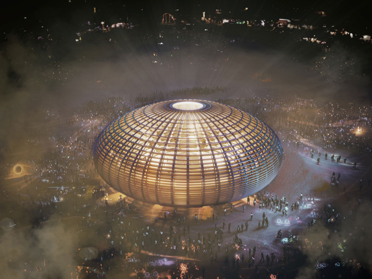 Visualización. Pabellón de Templo Holon, Burning Man 2020 por FR-EE / Fernando Romero EnterprisE