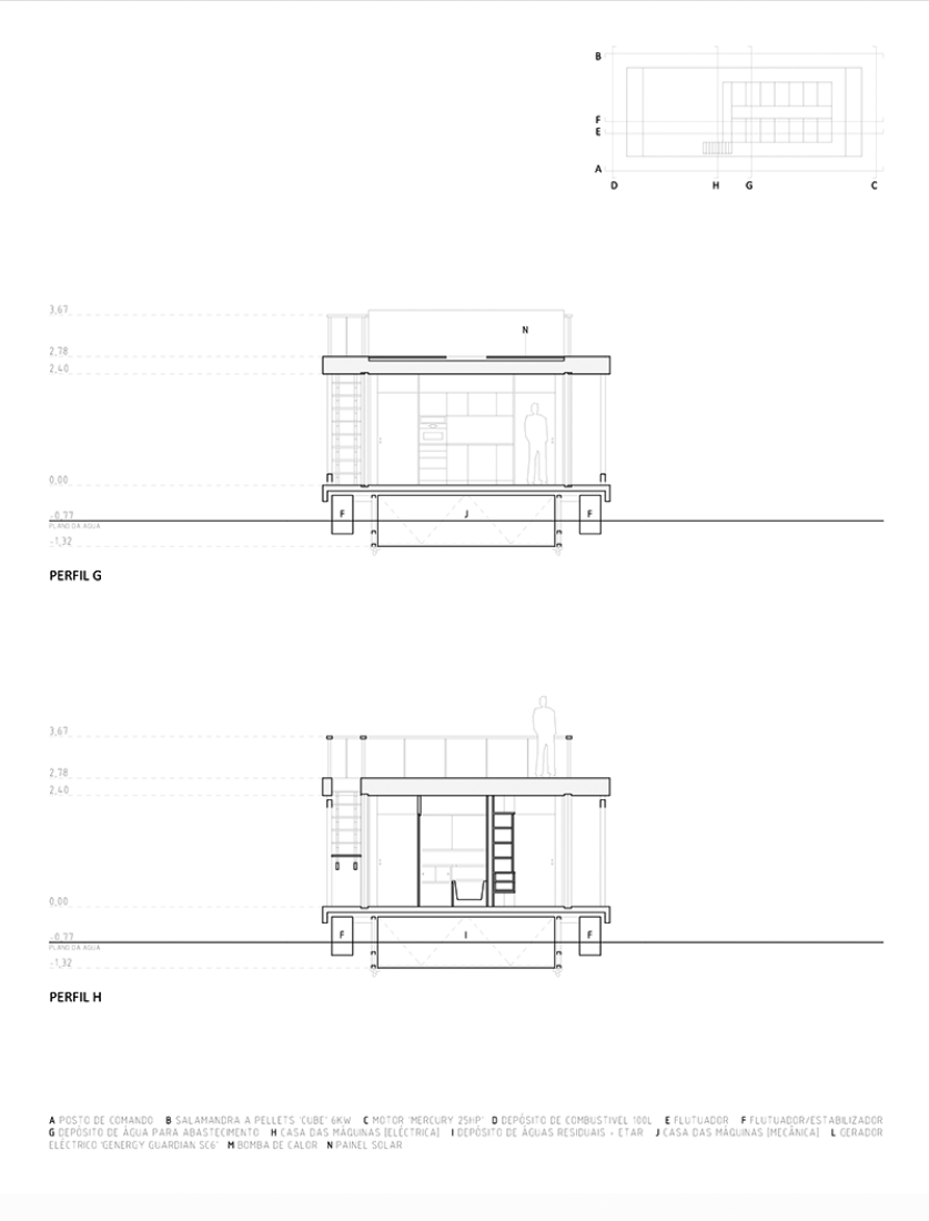 Cross sections of the Floating house, by Friday S.A.