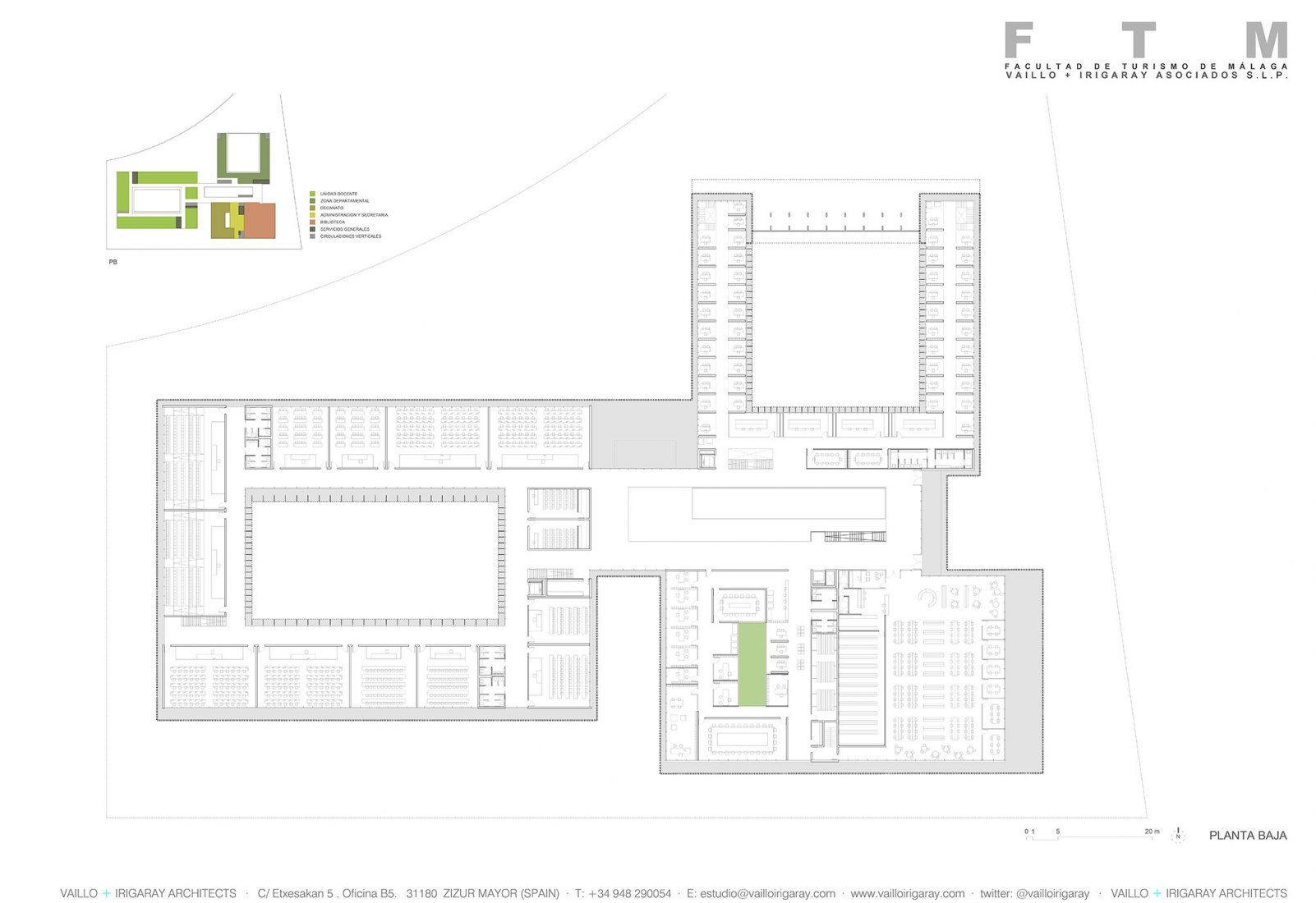 Planta Baja. Facultad de Turismo de la Universidad de Málaga por Vaillo + Irigaray Arquitectos.