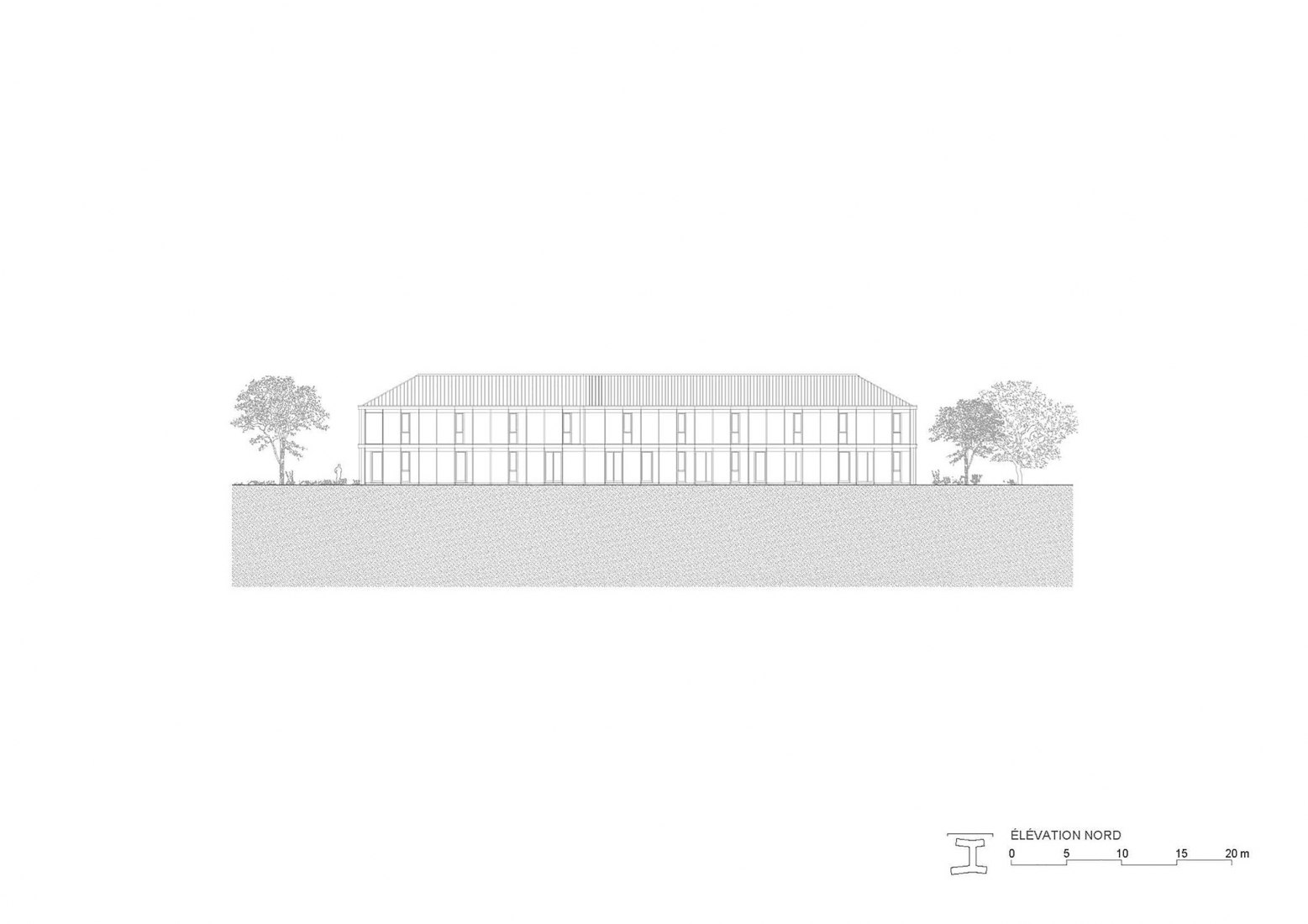 Alzado Norte. Talleres socioeducativos para personas con discapacidad de la Fundación l'Espérance por FWG Architects.