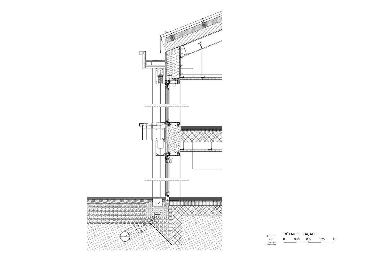 Sección constructiva. Talleres socioeducativos para personas con discapacidad de la Fundación l'Espérance por FWG Architects.