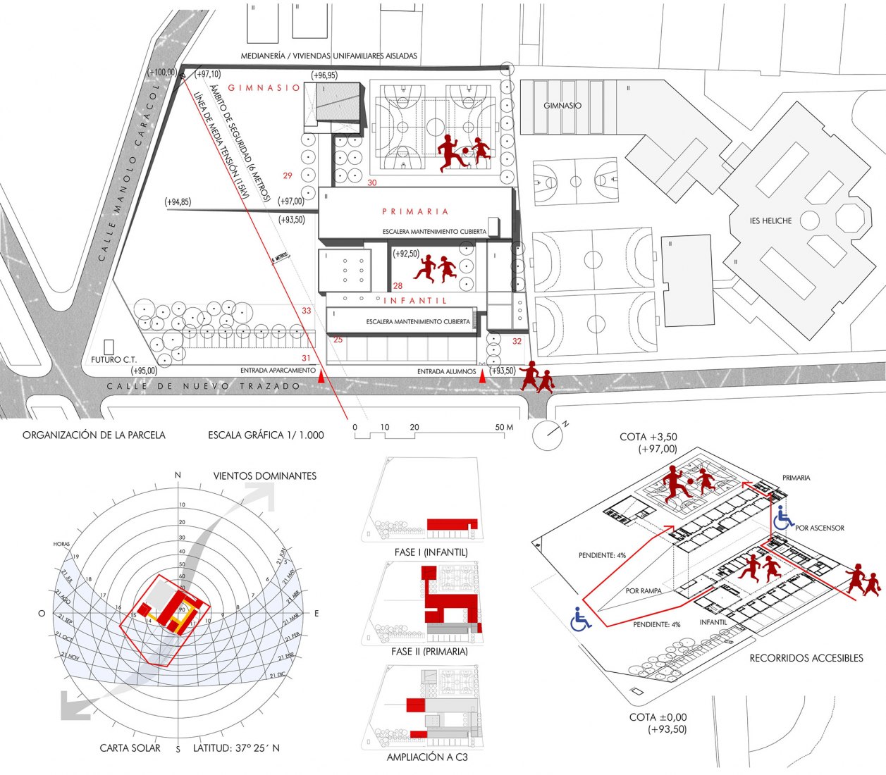 Plano de contexto y situación. Colegio Eucaliptus de Infantil y Primaria por Gabriel Verd Arquitectos.