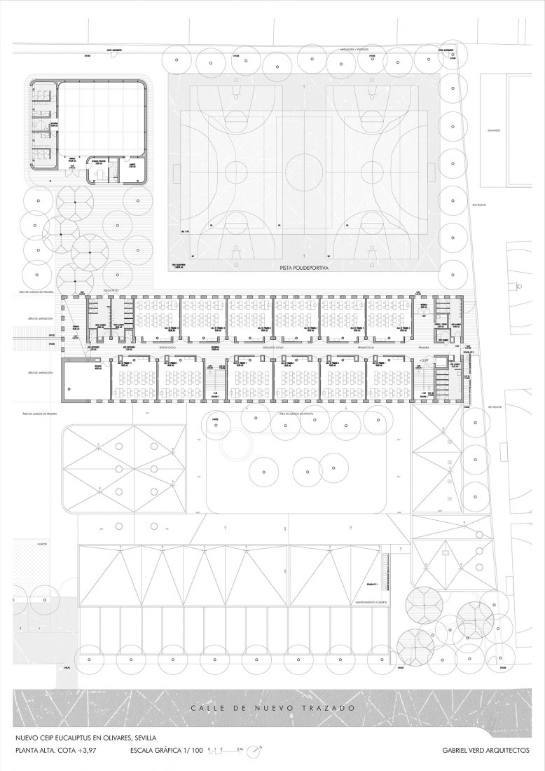 Plano de planta alta. Colegio Eucaliptus de Infantil y Primaria por Gabriel Verd Arquitectos.