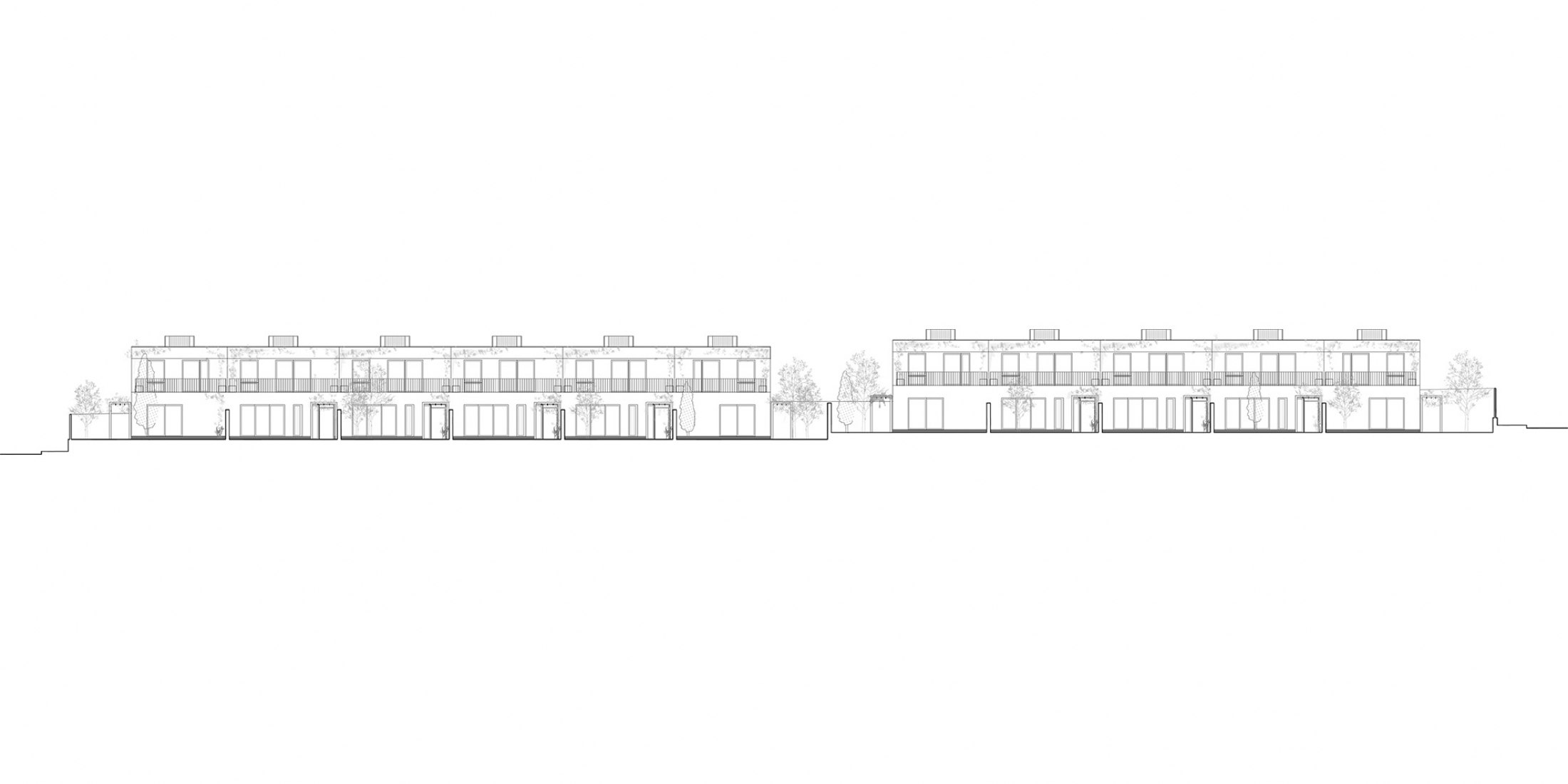 Main elevation and section. Vallecas Patio Houses by Garciagerman arquitectos.