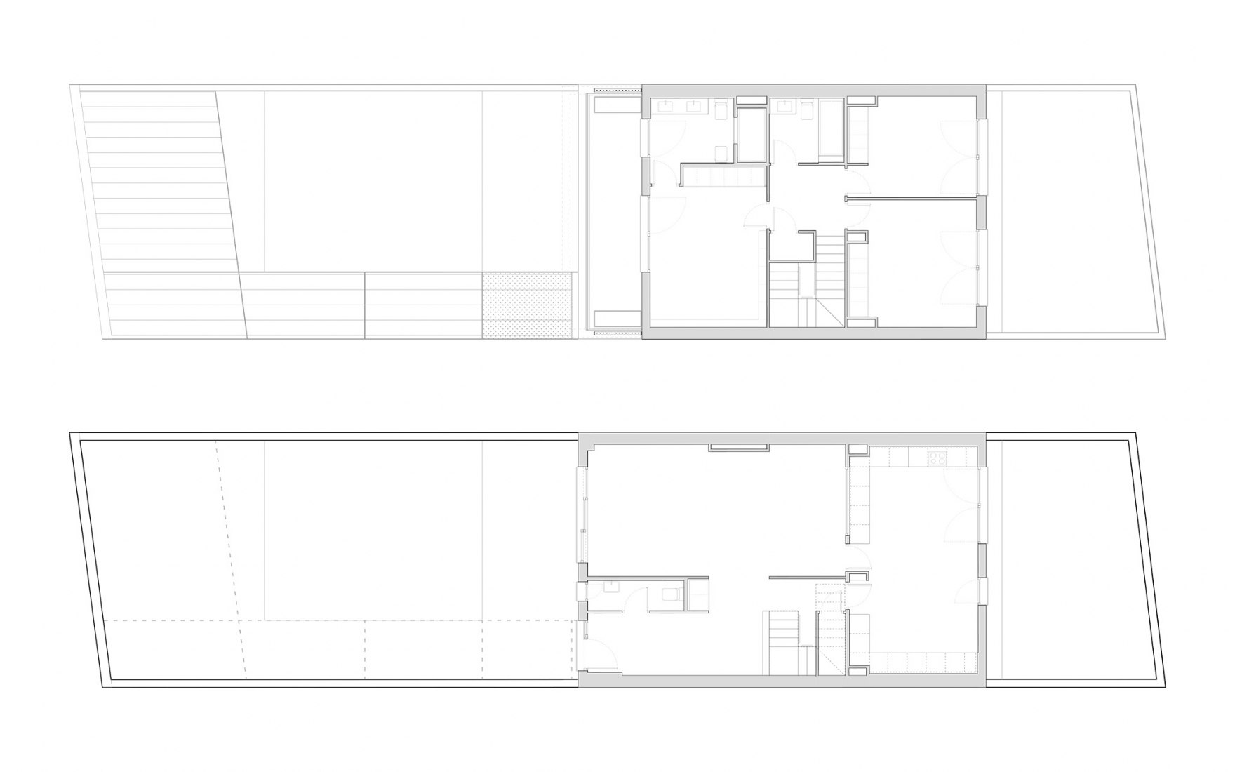 1st tipology, ground and first floor plan. Site plan. Vallecas Patio Houses by Garciagerman arquitectos.