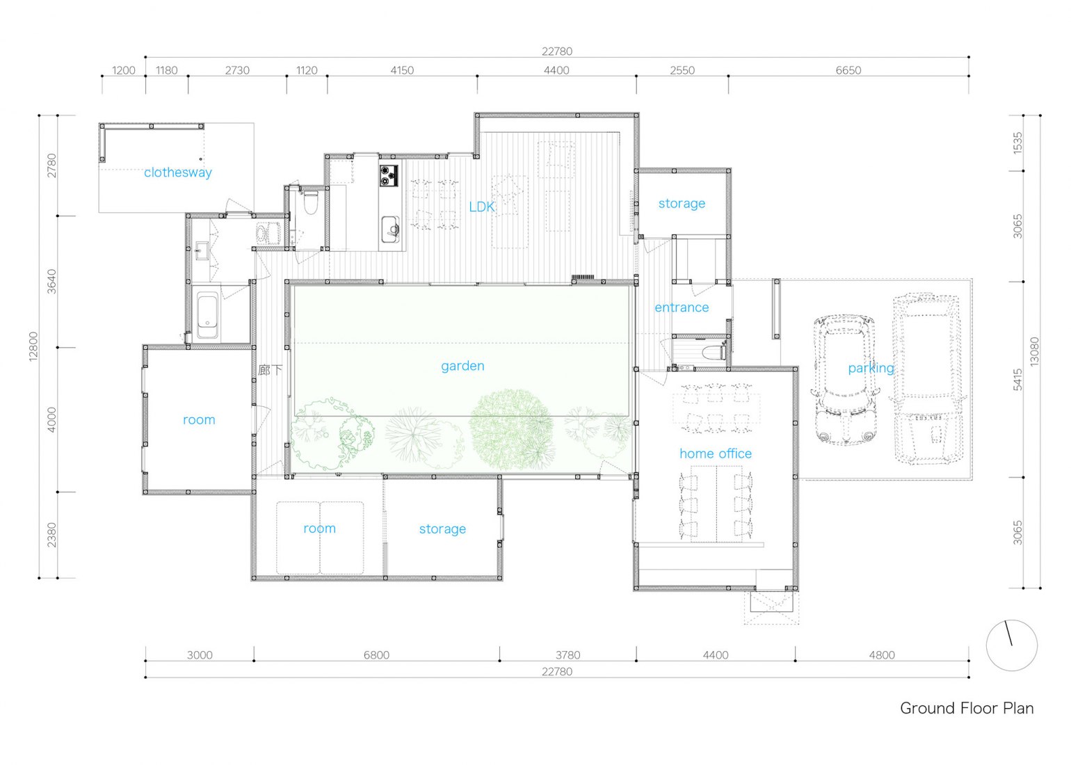 Planta. Garden Outline House por Takanori Ineyama Architects.