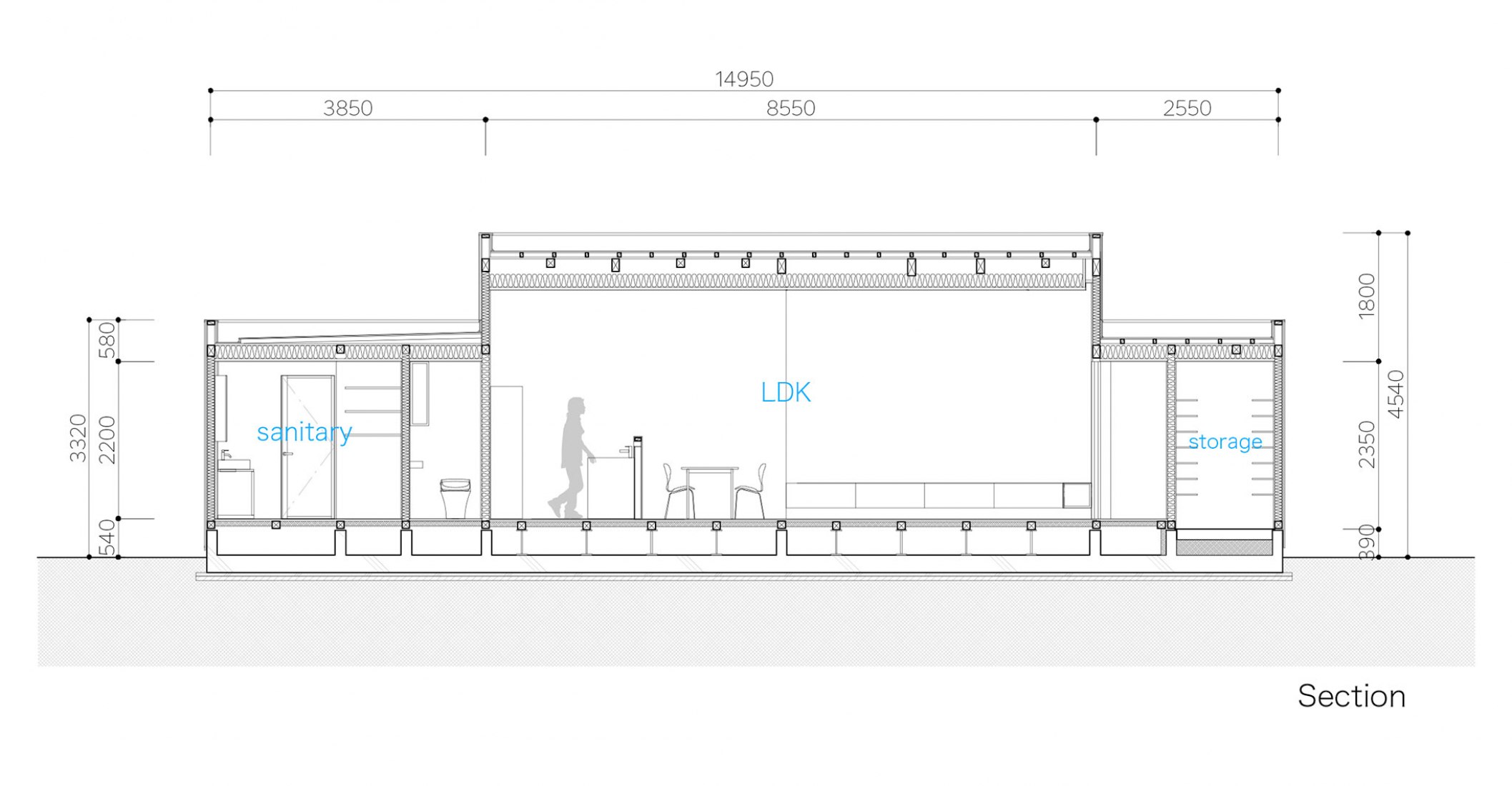 Sección. Garden Outline House por Takanori Ineyama Architects.