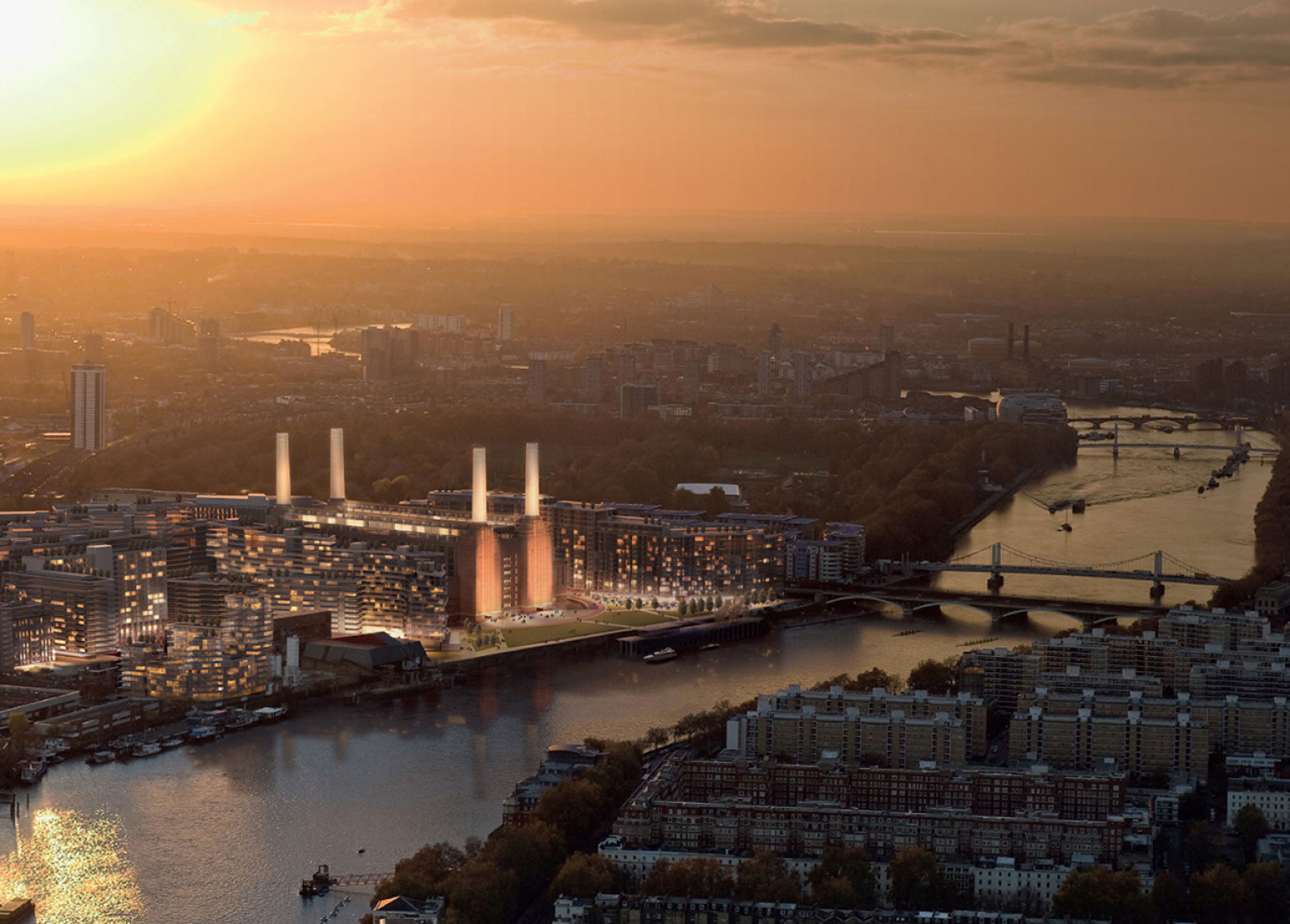 El plan director de la Battersea Power Station, diseñado por Rafael Vinoly, comprende más de 3.400 viviendas, así como oficinas, tiendas, restaurantes, bares, cafeterías, hoteles, instalaciones de comunitarias y de ocio y 18 acres de espacio abierto.