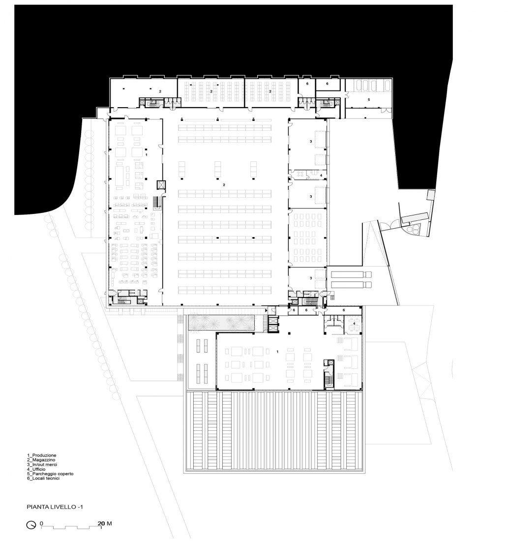 Plano de planta cota - 1. Sede de Furla por GEZA Architettura. Fotografía por Fernando Guerra.