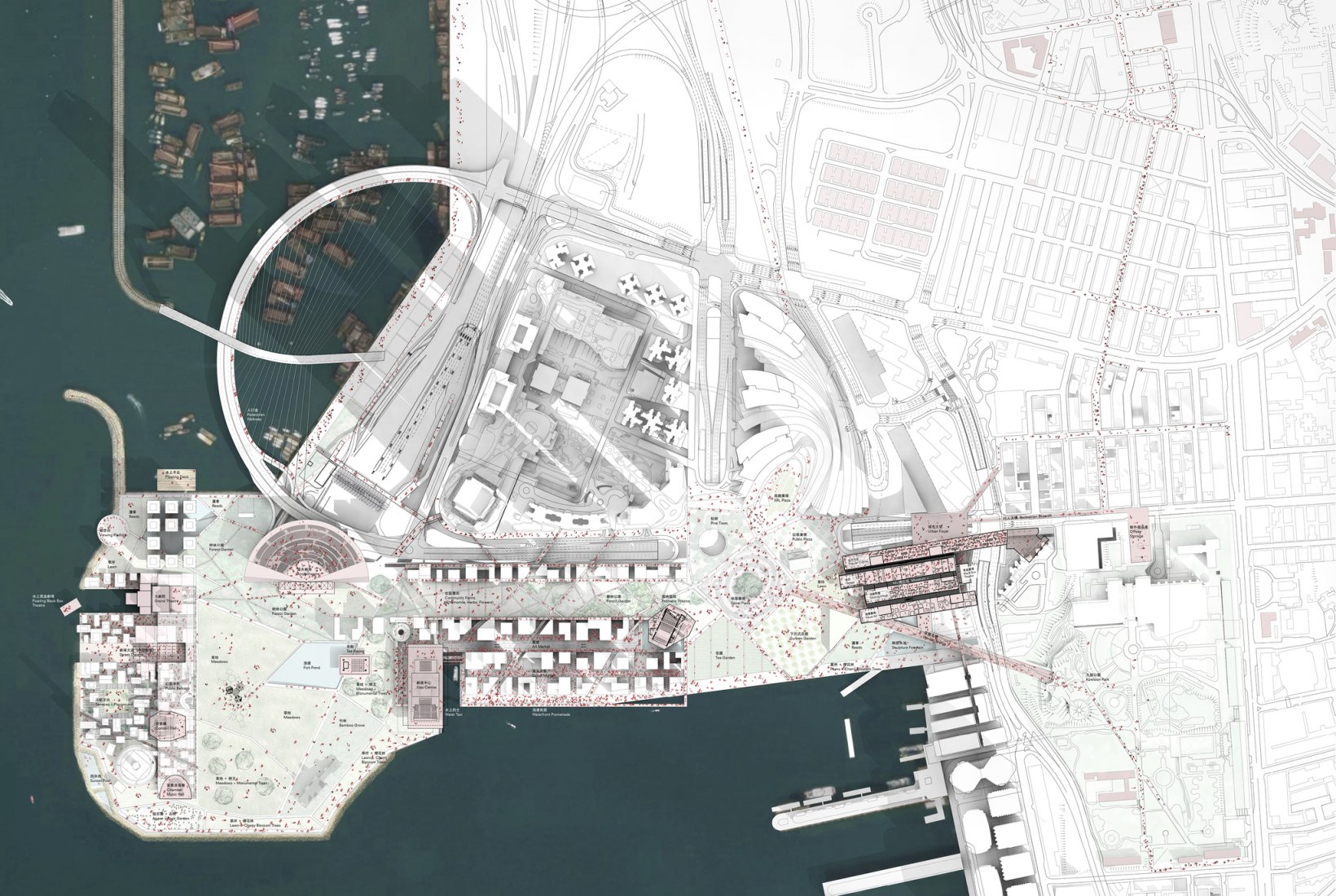 Proposal for a new arts district masterplan in Hong Kong by OMA.