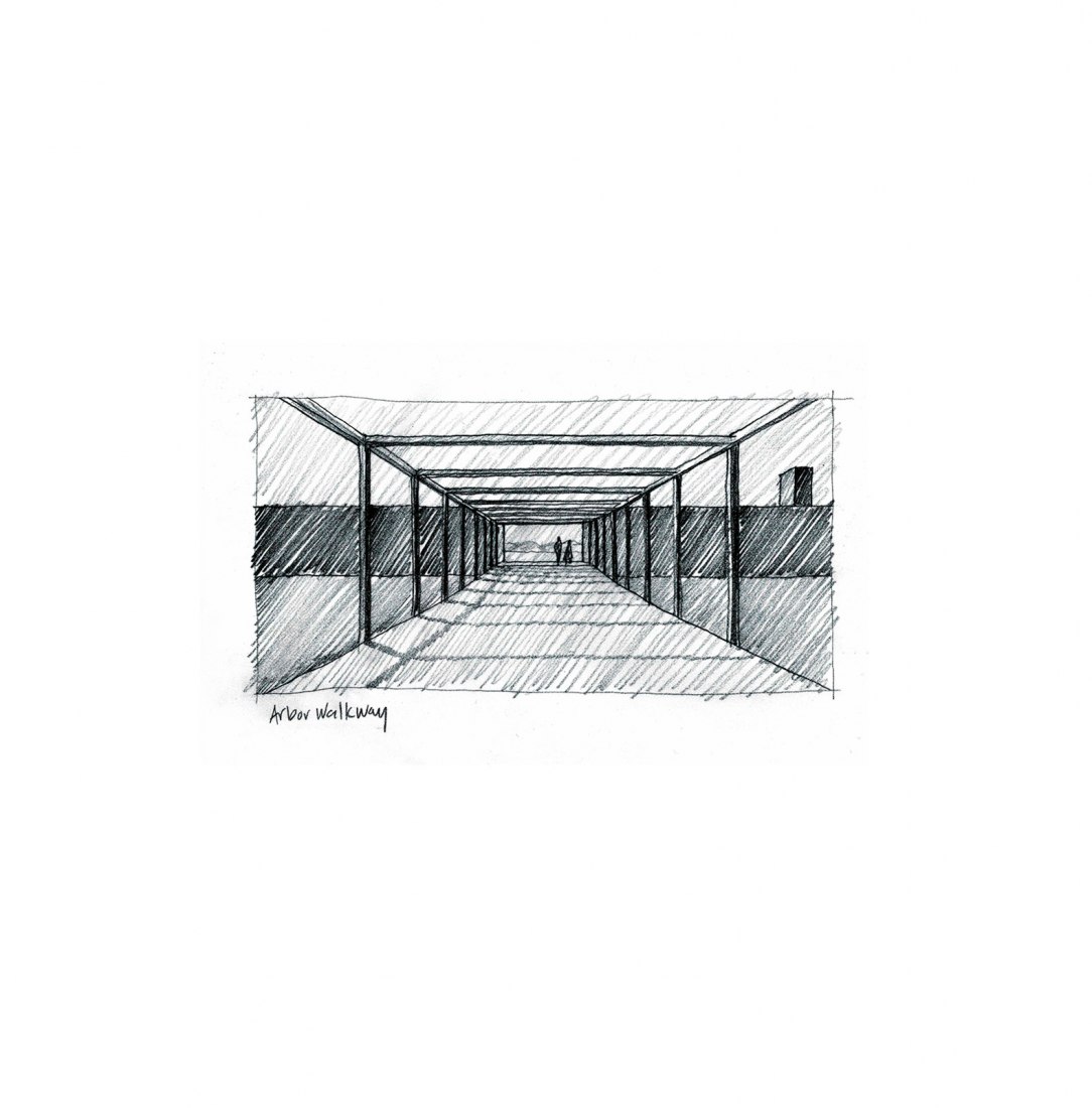 Boceto de concepto - Pasarela de pérgolas. Alton Wines por GO'C.