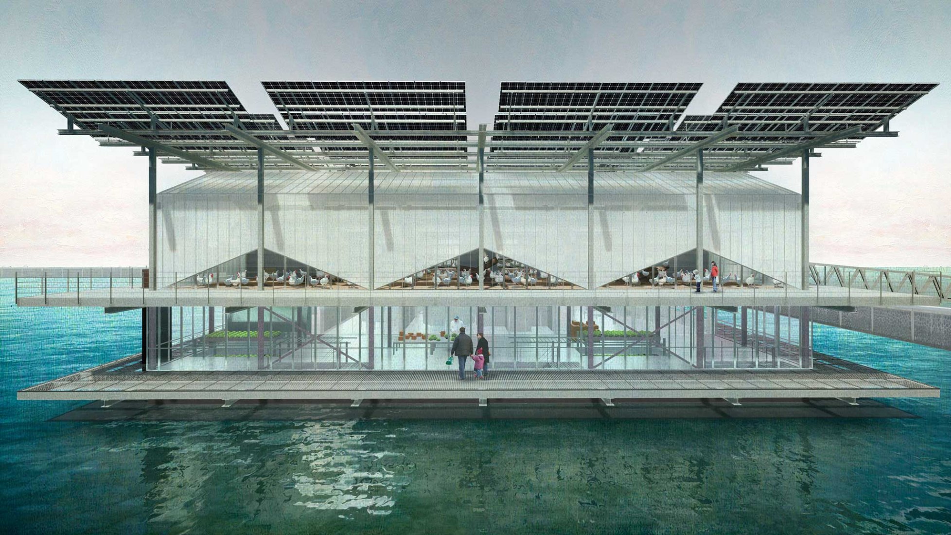 visualización. Granja flotante de aves de corral por Goldsmith Company