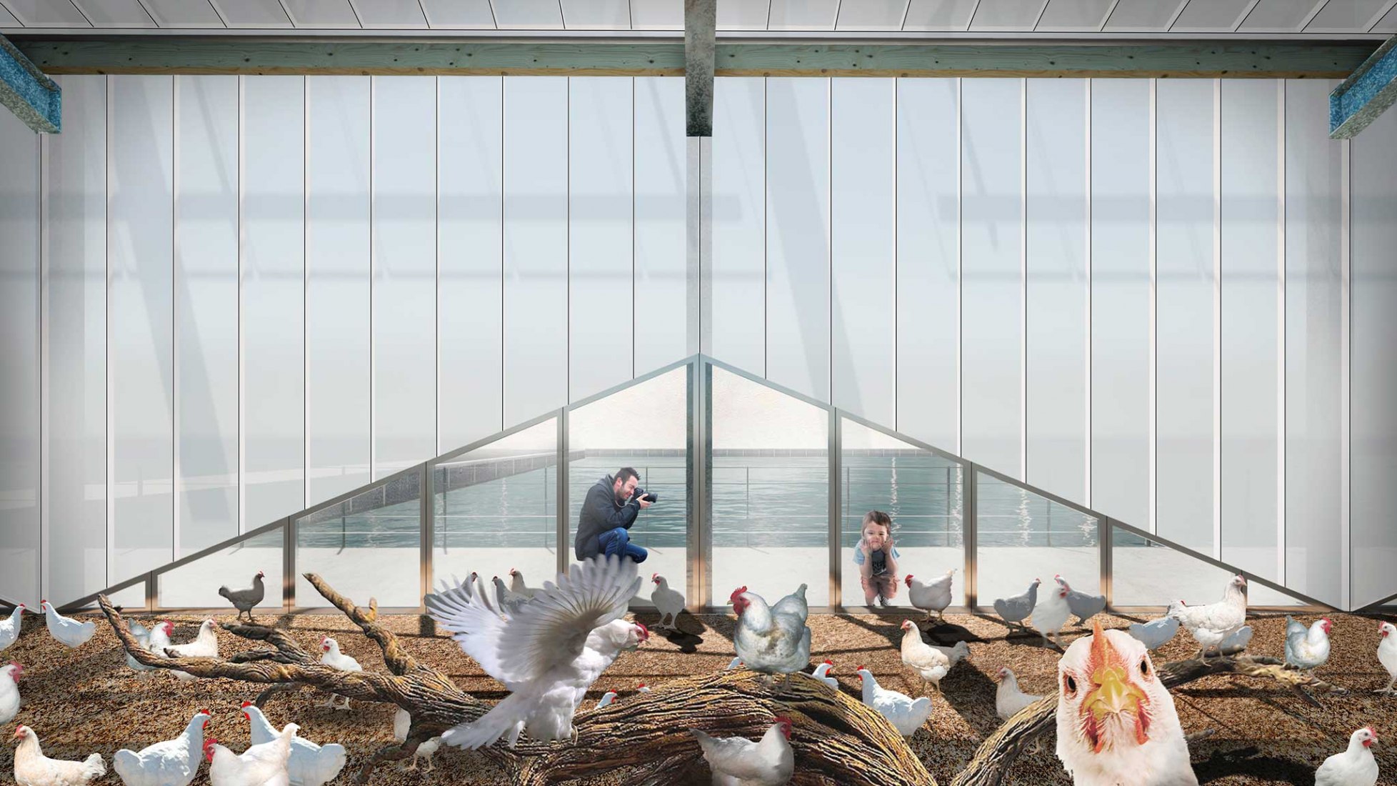 visualización. Granja flotante de aves de corral por Goldsmith Company