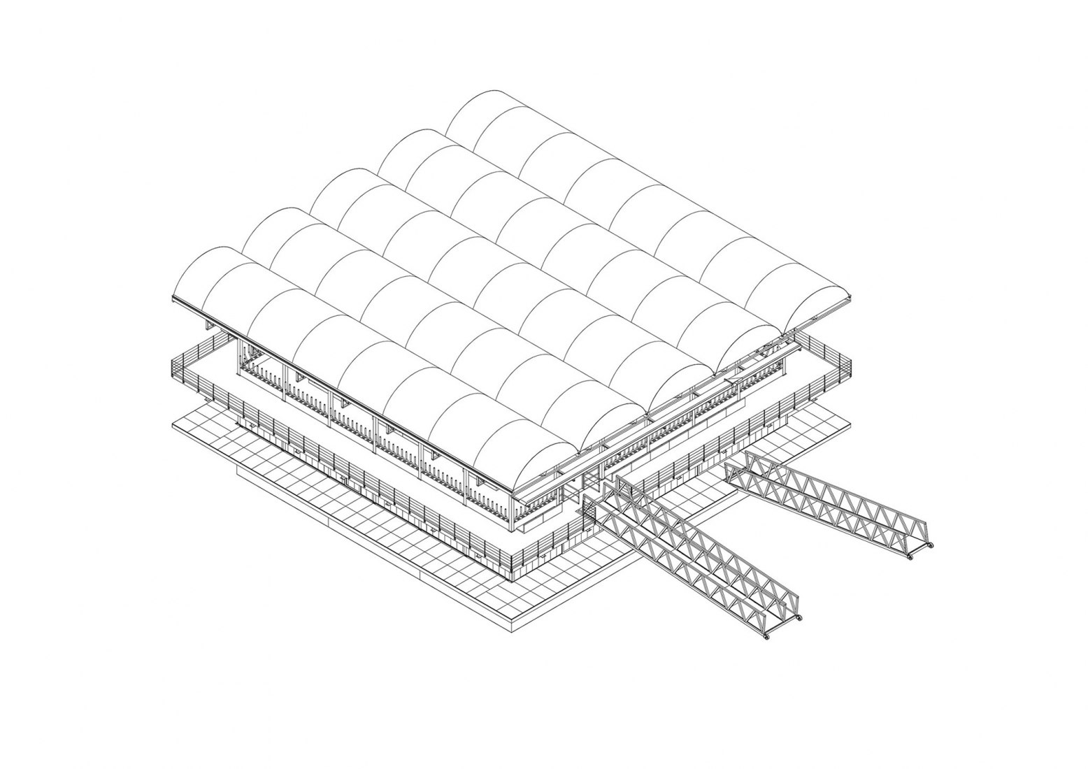 Axonometría. Floating Farm Dairy por Goldsmith Company.