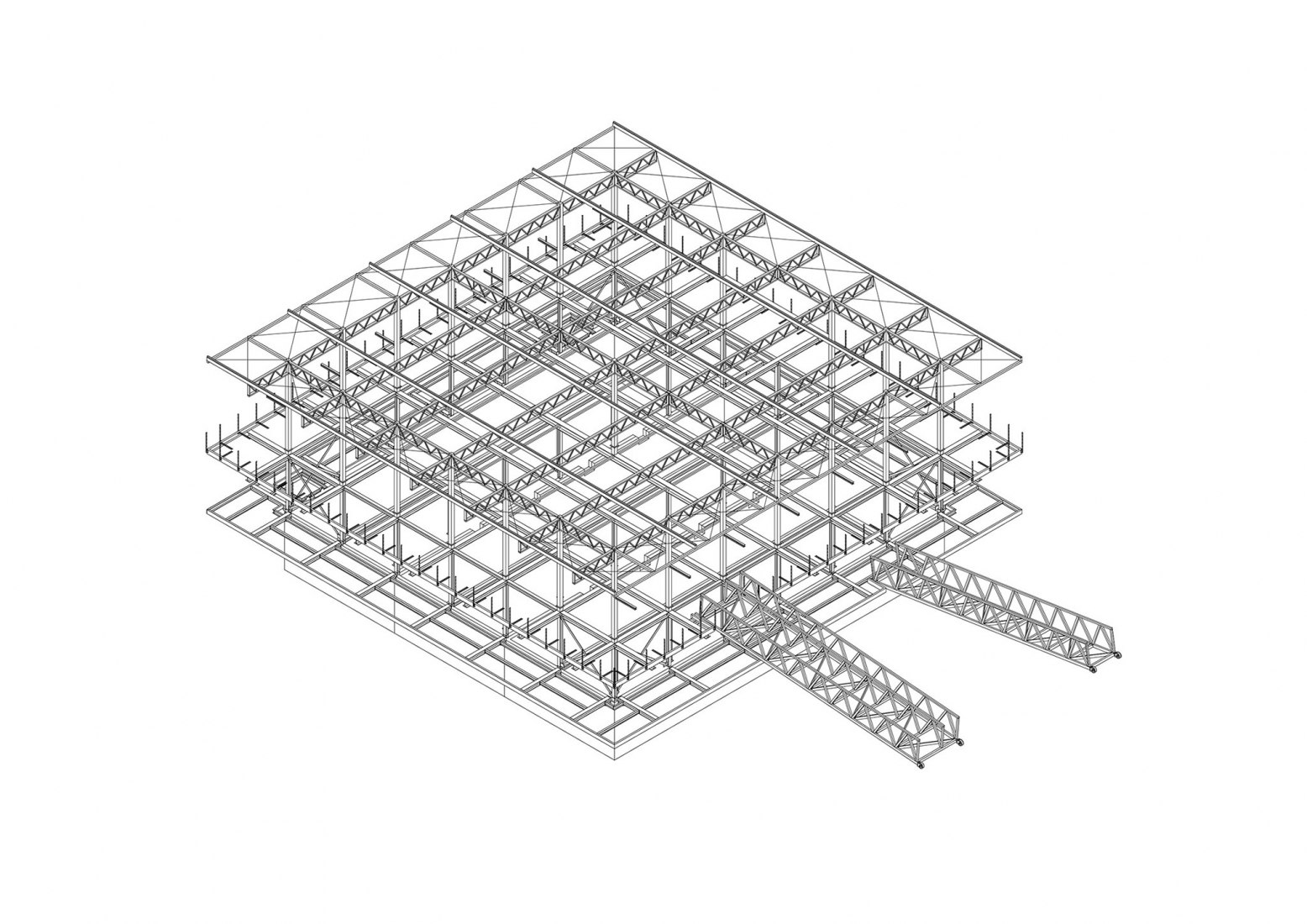 Axonometría estructural. Floating Farm Dairy por Goldsmith Company.