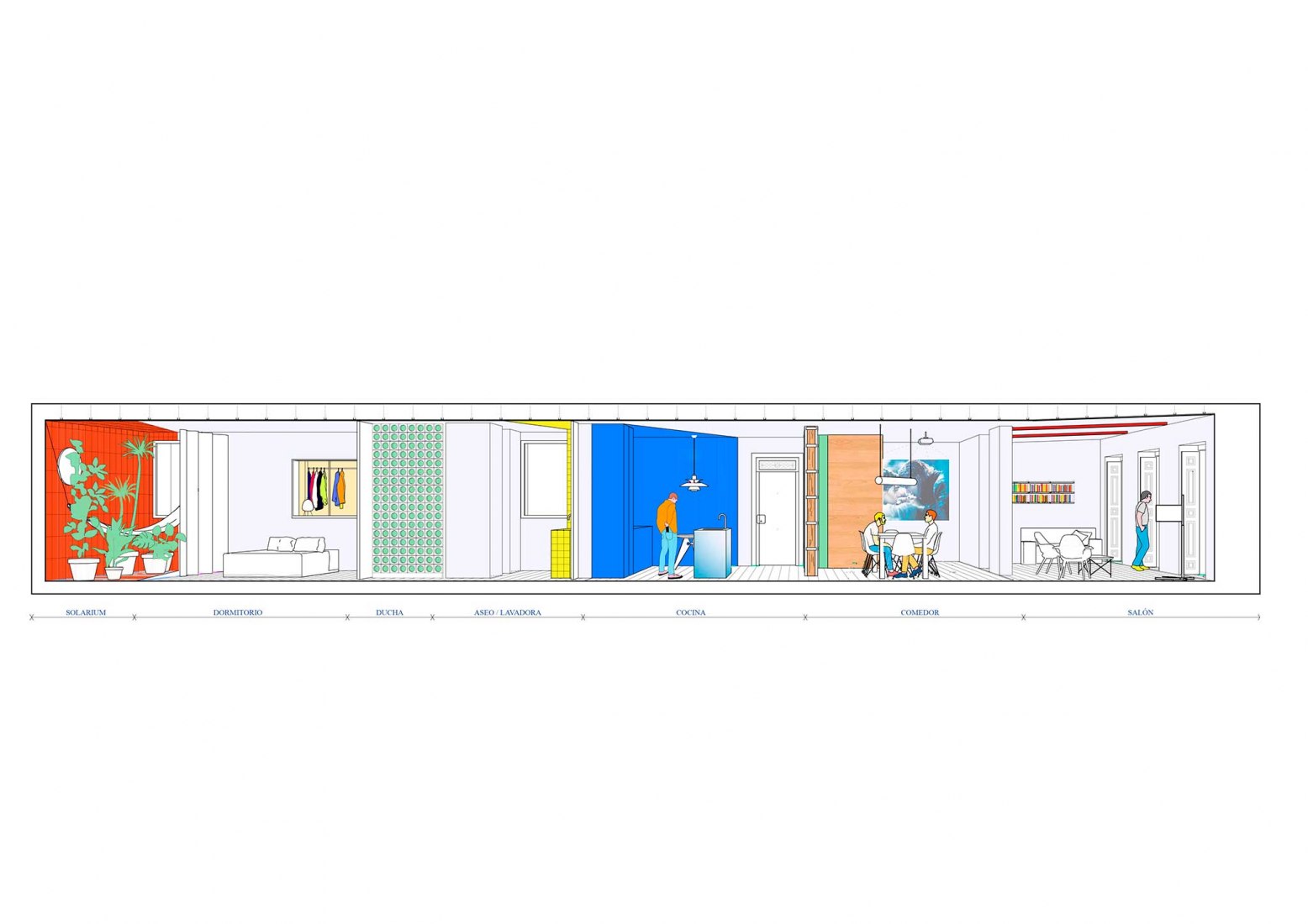 Longitudinal section. Sequence House by gon Architects and Ana Torres.