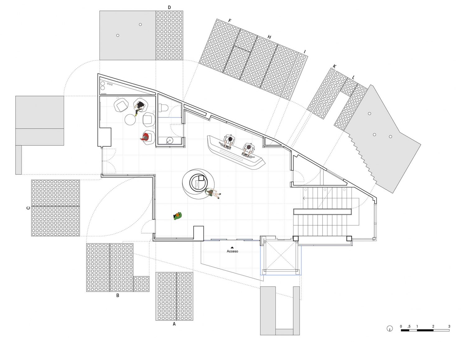 General floor plan. OCULUM, lobby for the Institute of Ocular Microsurgery (IMO) in Mirasierra by gon architects.