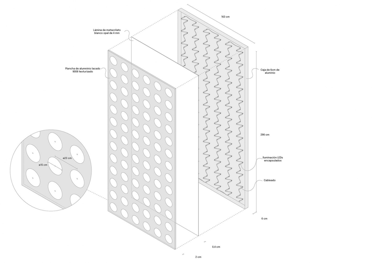Light panel construction. OCULUM, lobby for the Institute of Ocular Microsurgery (IMO) in Mirasierra by gon architects.