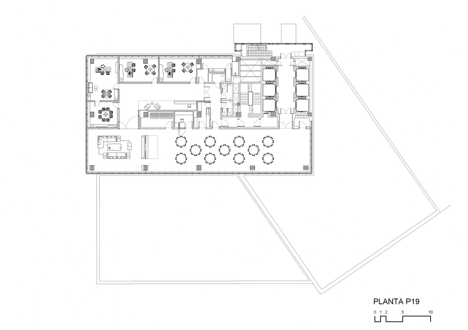 Plano decimonovena planta. Reforma de la Torre Bizkaia por Gonzalo Carro.