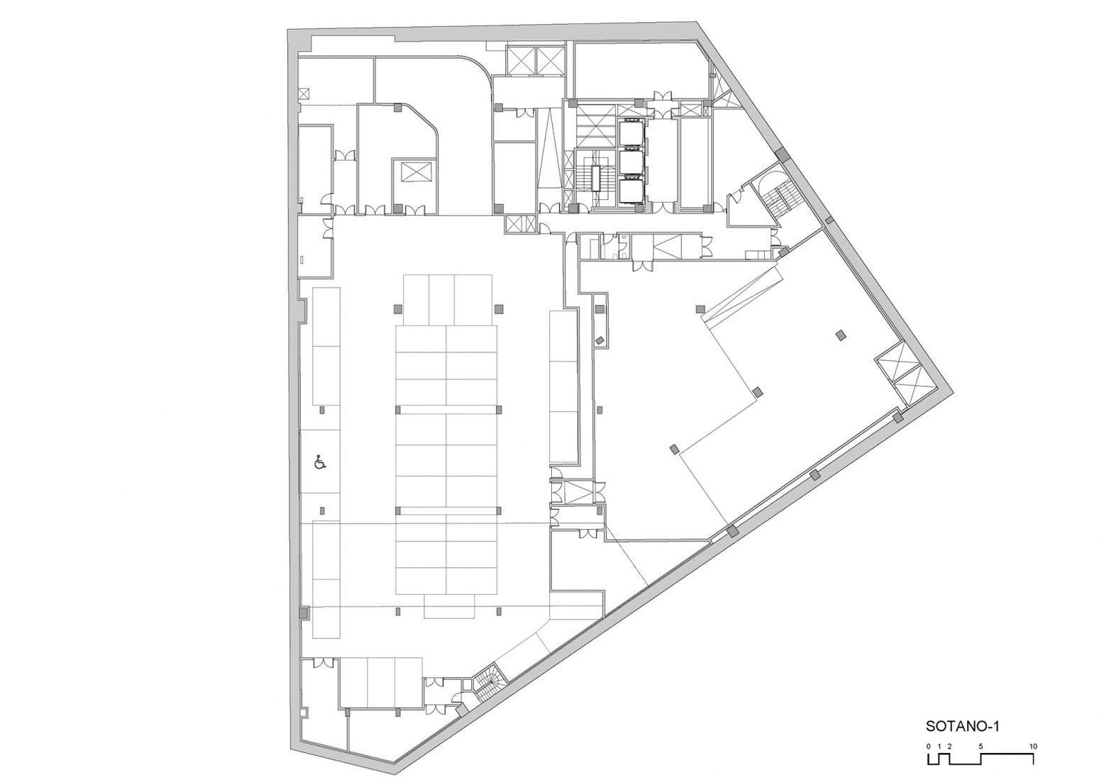 Plano sótano -1. Reforma de la Torre Bizkaia por Gonzalo Carro.