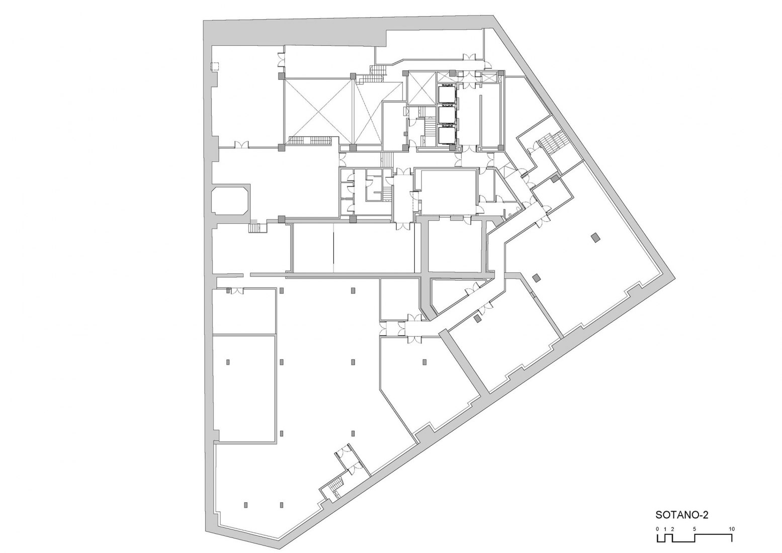 Plano sótano -2. Reforma de la Torre Bizkaia por Gonzalo Carro.
