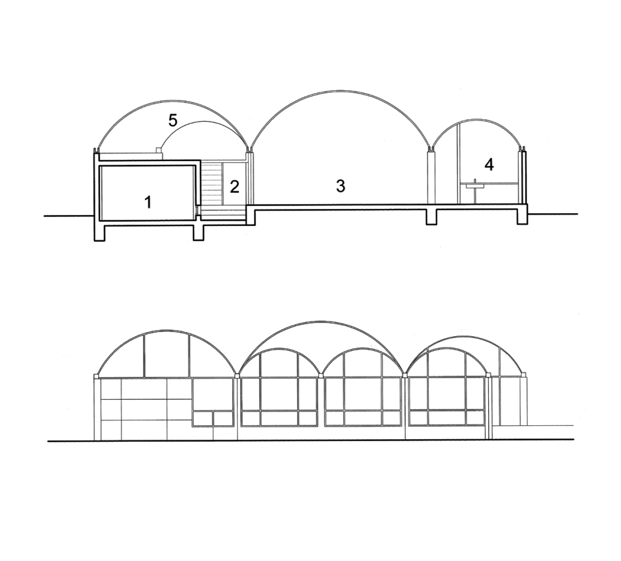 ITO, TOYO (2009). Toyo Ito Architecture Museum. Imabari (Japan). Cross section and elevation. © Toyo Ito & Associates, Architects.
