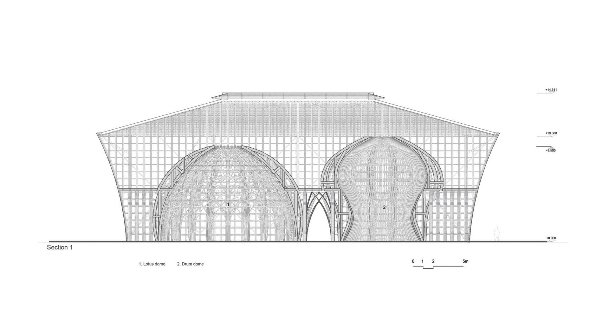 Sección. Grand World Phu Quoc Welcome Center por VTN Architects.