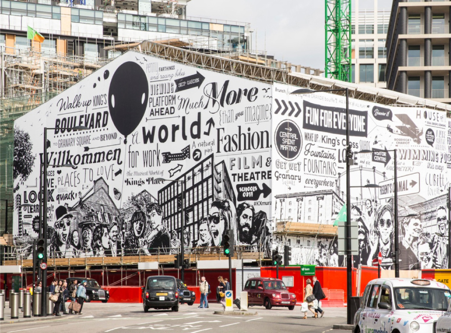 London's King's Cross by Gregori Saavedra.The design itself has been inspired by King’s Cross, incorporating the huge range of activity taking place on site, all type of people enjoying the spaces, the new landmarks, restaurants and events of the renewed neighbourhood. 