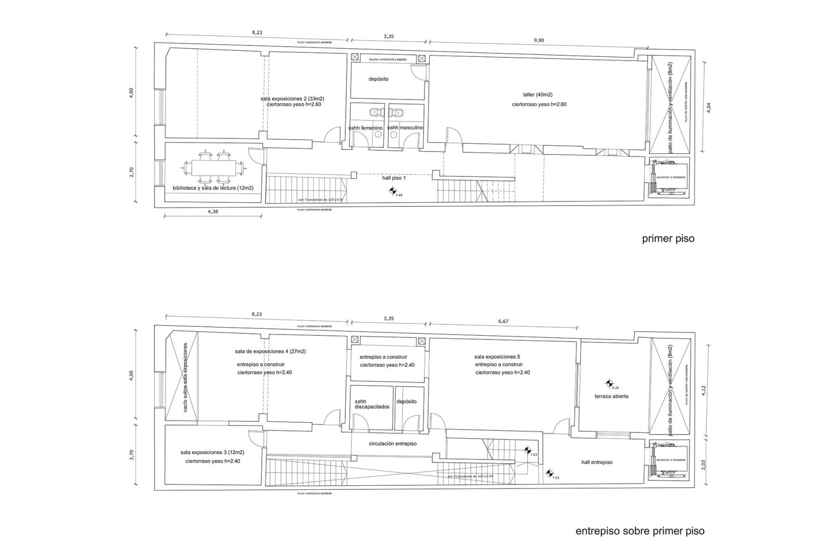 First Floor and Second Mezzanine plans. Gurvich Museum by Fernando Giordano and Rafael Lorente.