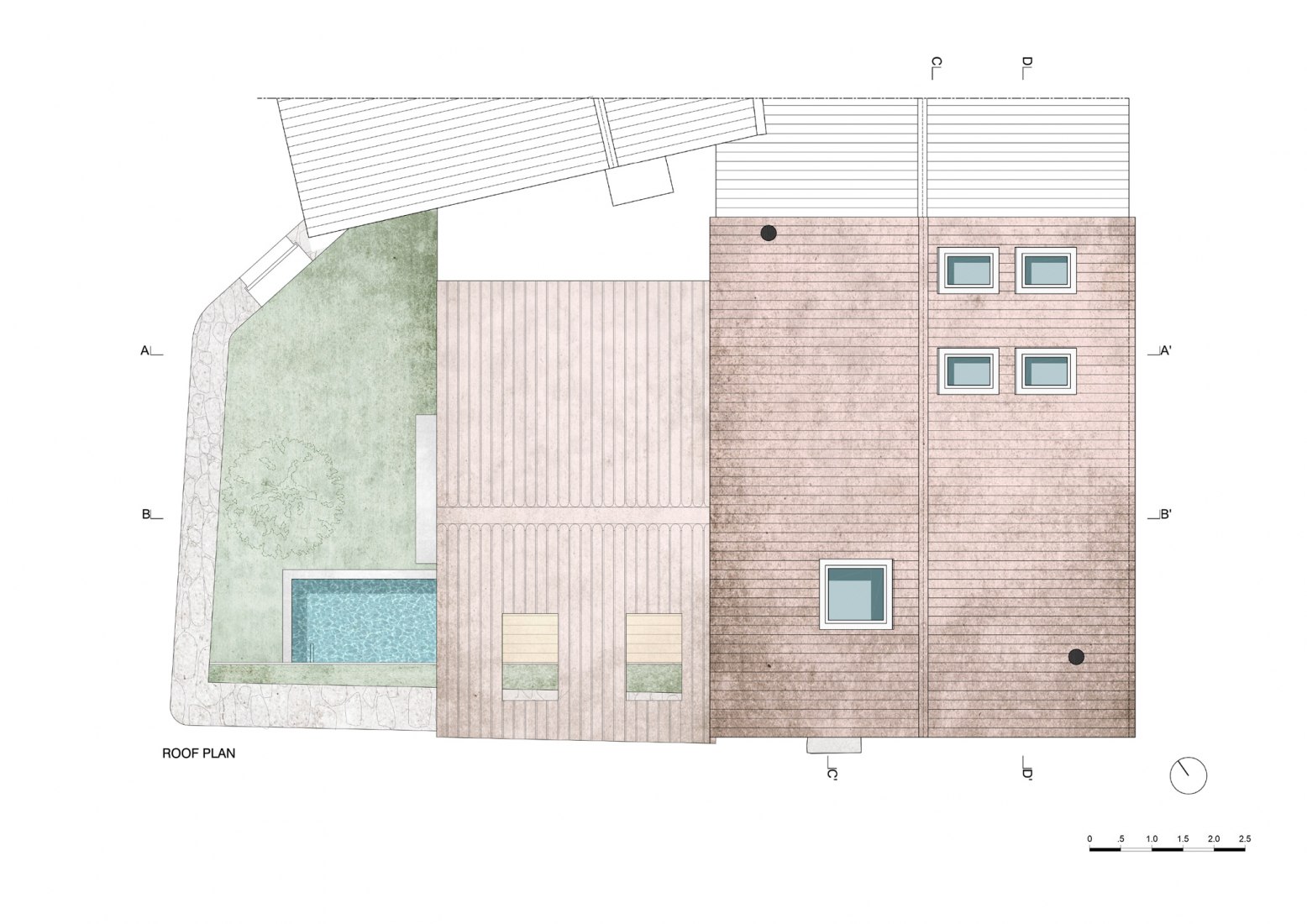 Roof plan. Rural House by HBG Architects.