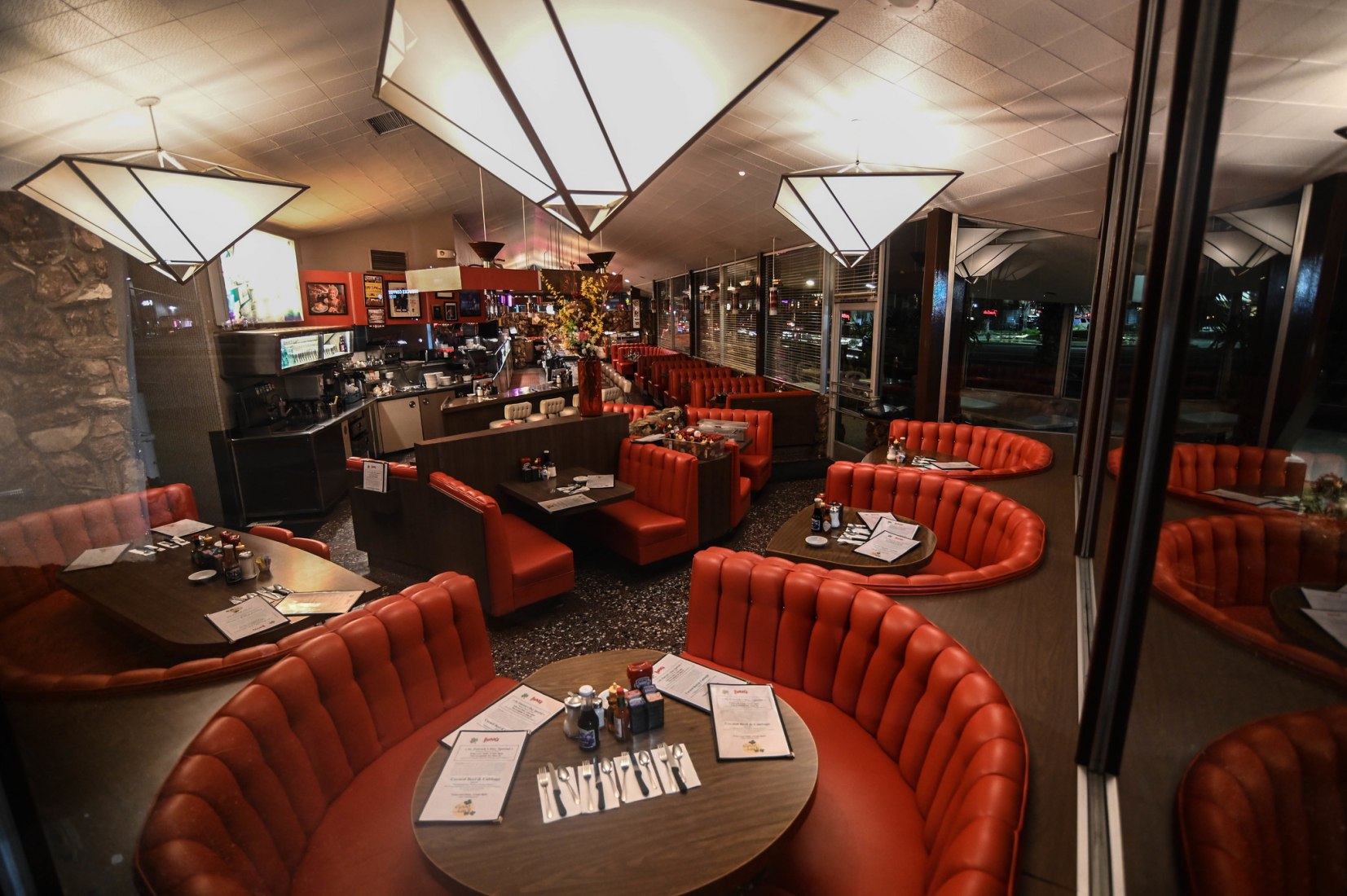 Fong preferred vibrant reds, whites, and yellows, and she designed many cafe booths, barstools, and counters herself. Photo by Russell Mondy via Flickr Creative Commons (CC BY-NC 2.0) 