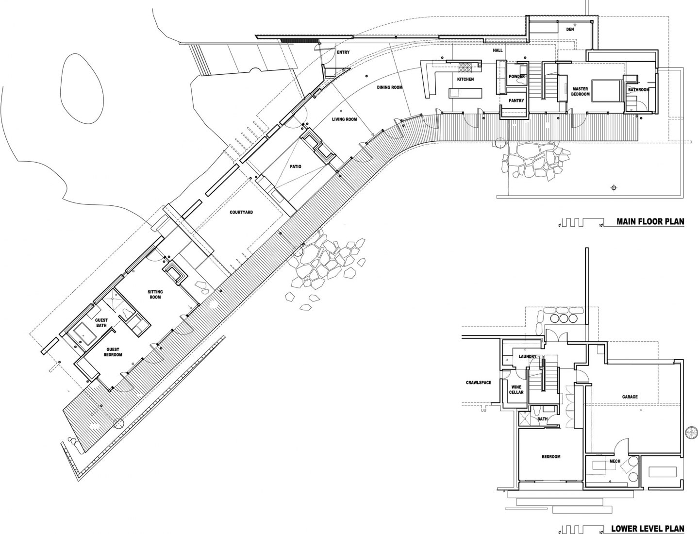 Plano de planta baja y planta sótano. Suncrest por Heliotrope Architects
