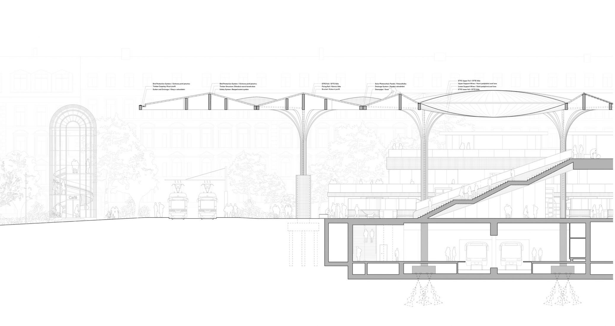 Section. ŠŤASTNÝ HLAVAK by Henning Larsen Architects.