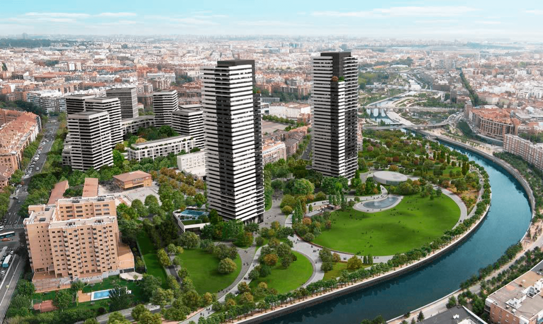 Image of the urbanistic development designed on the Vicente Calderón Stadium plot. Image via El País. 