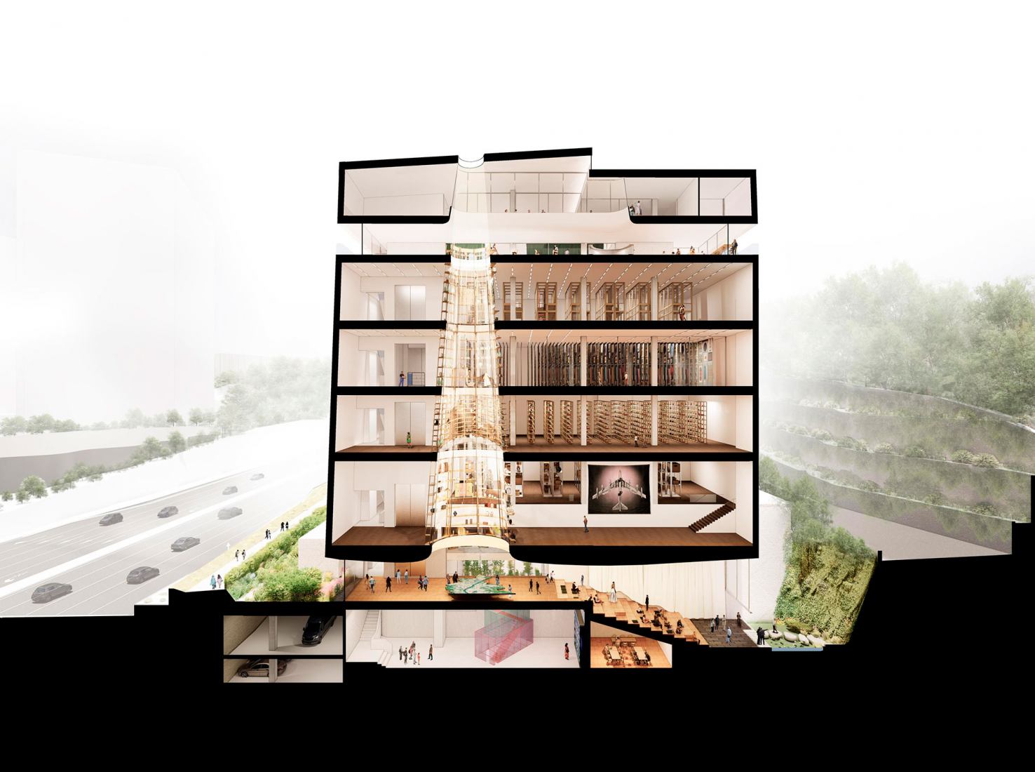 Perspective section plan. Seoripul Open Art Storage by Herzog & de Meuron.