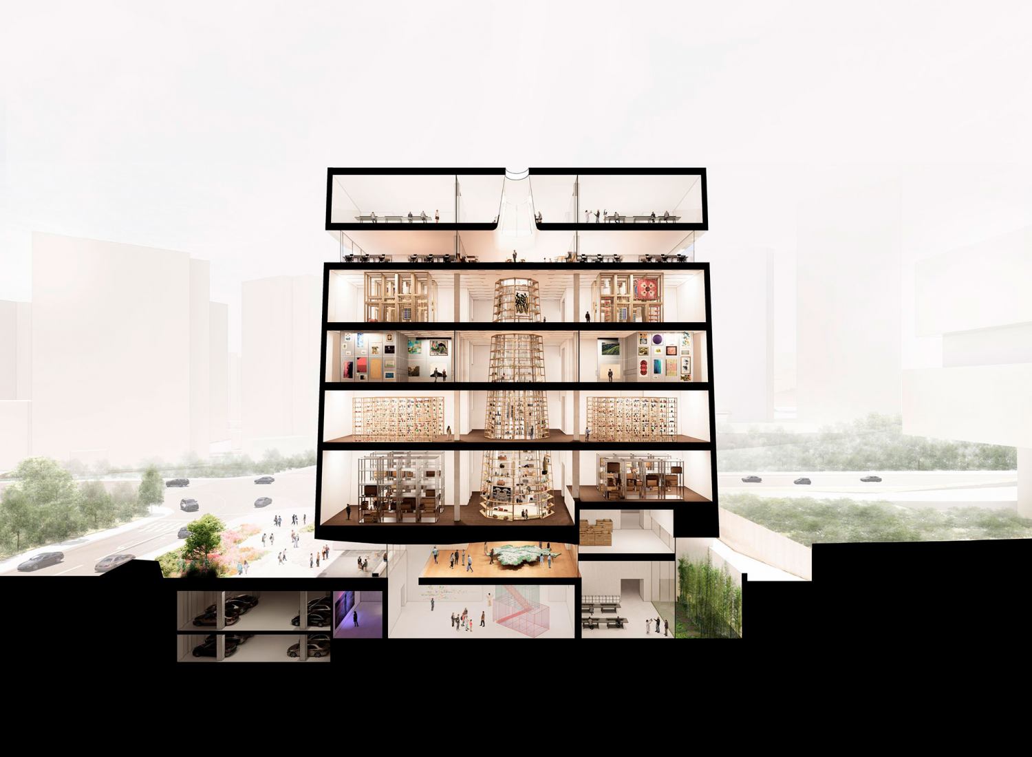 Perspective section plan. Seoripul Open Art Storage by Herzog & de Meuron.