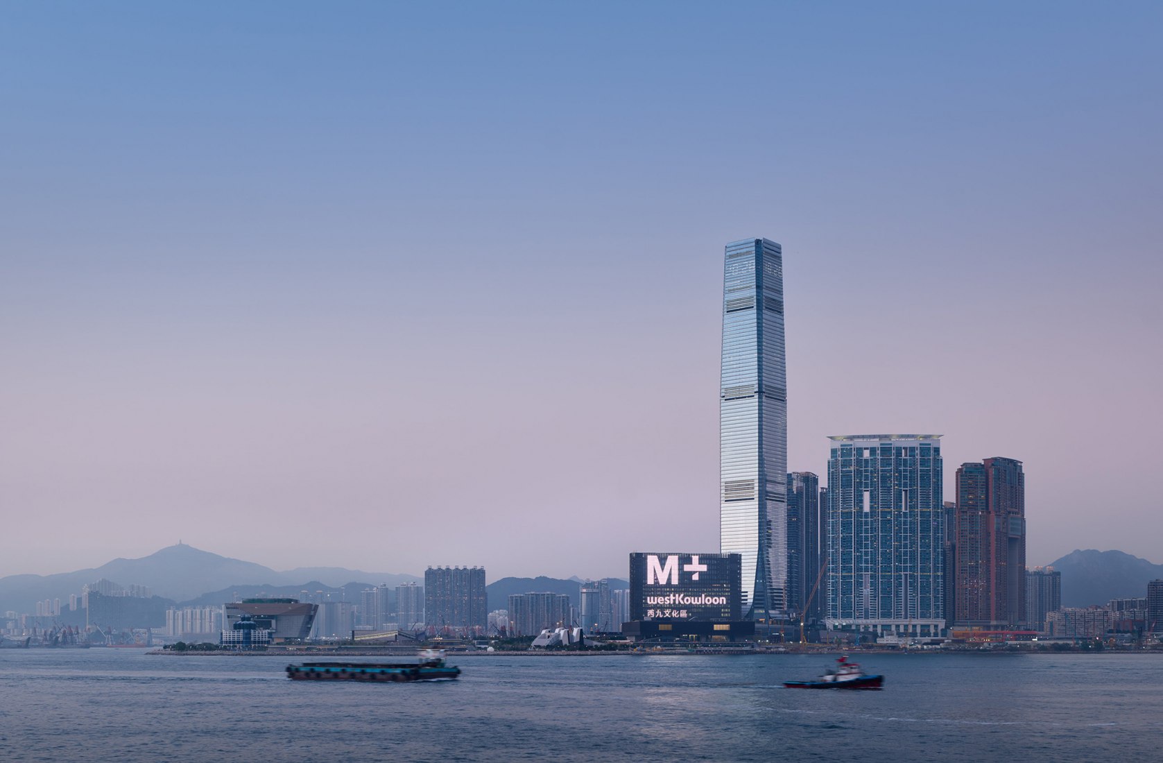 The M+ building, viewed from Victoria Harbour. Photograph by Virgile Simon Bertrand. Courtesy of Herzog & de Meuron
