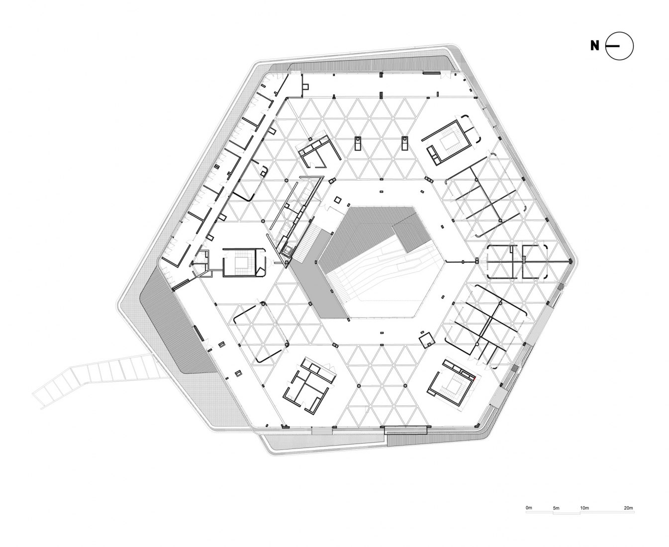 Ground floor plan. Learning center Hexagone by Rémy Marciano.