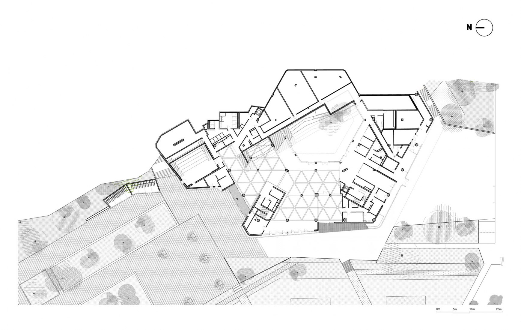 First floor plan. Learning center Hexagone by Rémy Marciano.