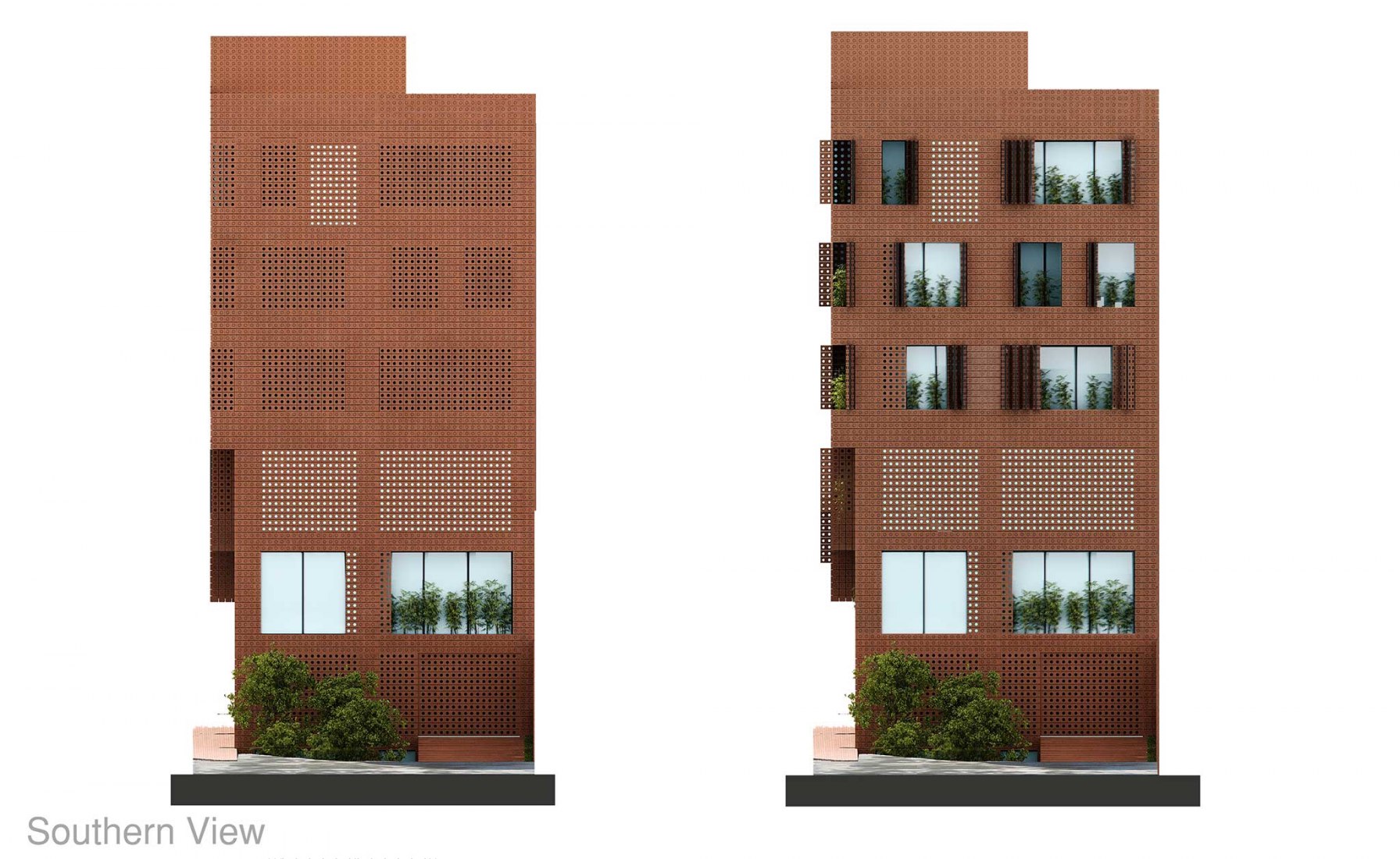 Alzado sur. Kohan Ceram por Hooba Design Group