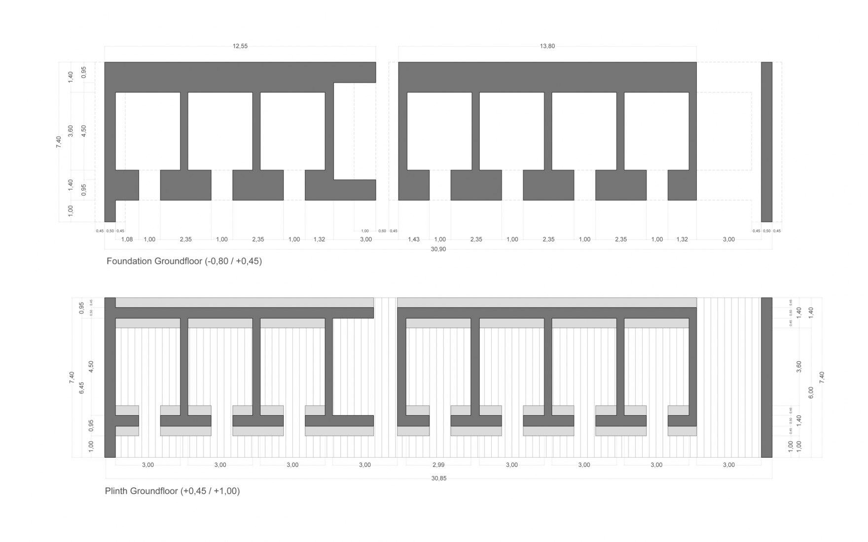 Foundation and base plans. Children's sector of Phaplu hospital in Nepal by Ignacio Borrego Arquitectos. Image courtesy of Ignacio Borrego Arquitectos