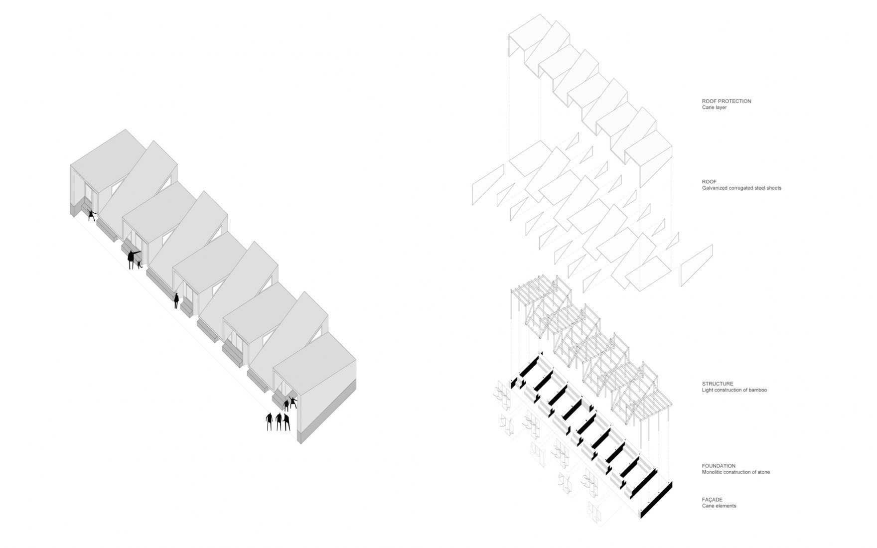 Axonometric view. Children's sector of Phaplu hospital in Nepal by Ignacio Borrego Arquitectos. Image courtesy of Ignacio Borrego Arquitectos